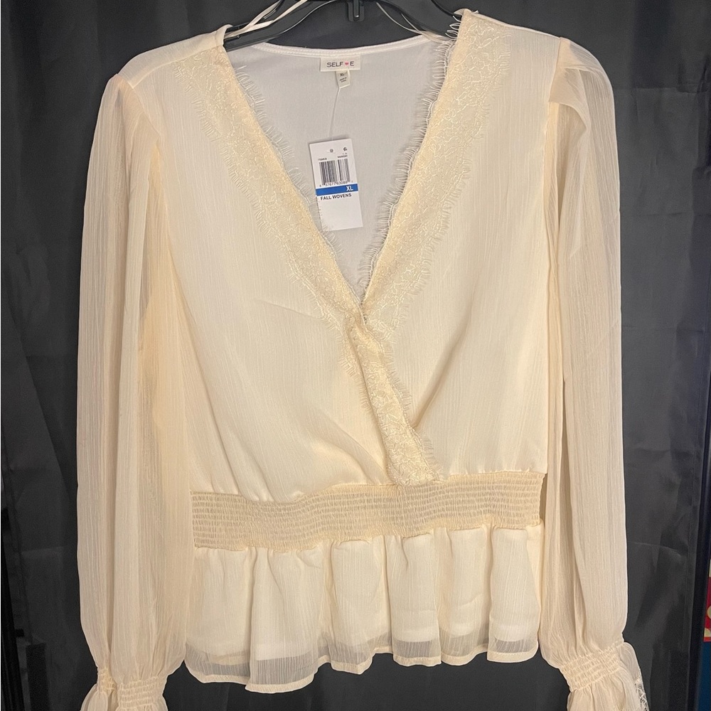 #121-Brand New Ivory Lightweight Long Sleeve Top made by Self Esteem(Brand New)